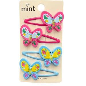 Mint Kids Butterfly Snap Hair Clips 4 Pack Pink Blue Barrette Set New